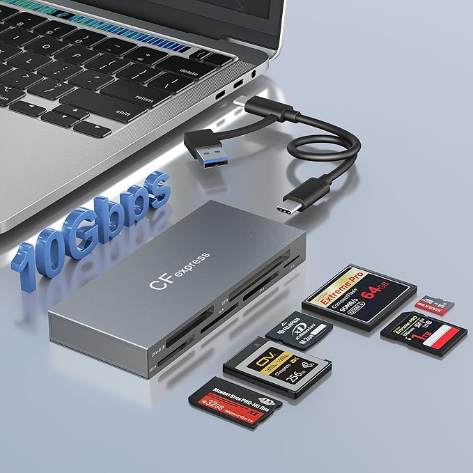CFexpress Type B Card Reader, 6-in-1 USB 3.2 10Gbps CFexpress Card Reader Adapter for CFexpress Type B/SD/TF/MS/XD/CF Memory Card, CF Express Card Reader Read 6 Cards Simultaneously