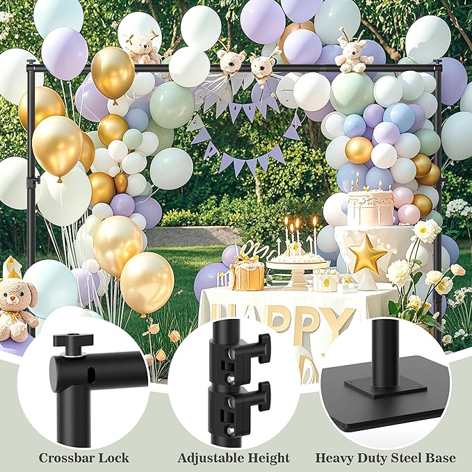 Backdrop Stand 6.5x10 ft Adjustable Photo Backdrop Stand Kit, Heavy Duty Pipe and Drape Photography Background Support with Flat Metal Base for Wedding, Party, Video Studio, Birthday, Black