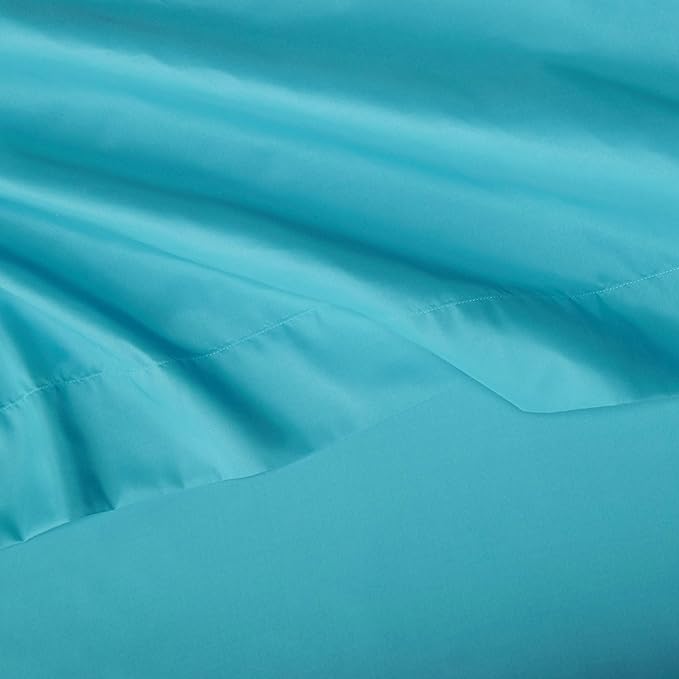 Amazon Basics Kid's Soft Easy-Wash Lightweight Microfiber 4-Piece Sheet Set, Full, Bright Aqua, Solid