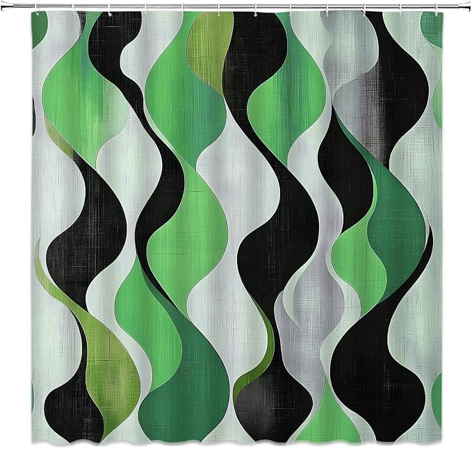 Mid Century Shower Curtain Boho Minimalist Modern Abstract Aesthetic Geometric Striped Atomic Retro Earthy Fabric Bathroom Decor Set with Hooks(70" Wx74.8 H)