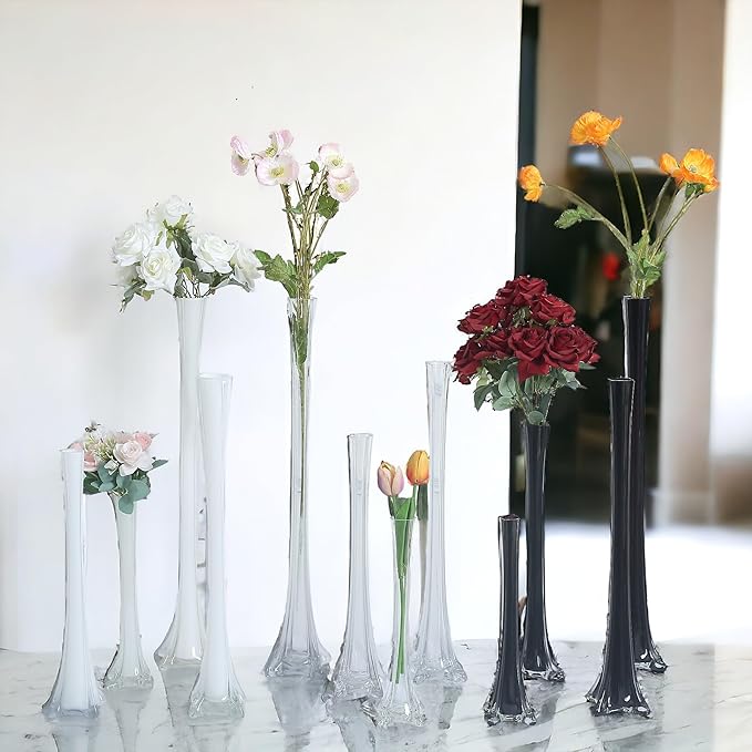 Craft And Party, Pack of 12, Eiffel Tower Vases Centerpiece for Flower, Wedding, Decoration. (20", Black)