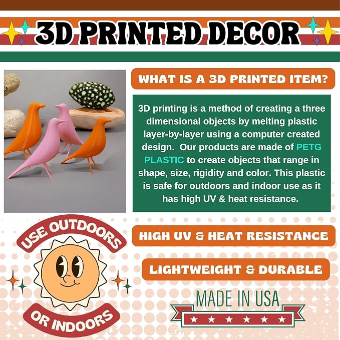 Mid Century Modern Retro Style Bird Family Decor Vintage Look Figurines 1960s 50s MCM Midmod Set of 2 Office Decoration Home Living room Gift (Black)
