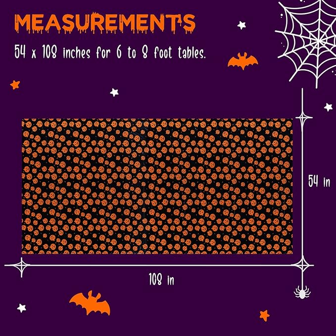 Halloween Tablecloth, 2-Pack Disposable Table Cloths, Pumpkins and Spider Web Plastic Covers, 54 x 108 Inches, Party Decorations