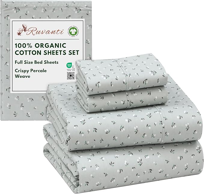 RUVANTI 100% Organic Cotton Sheets Full Size, Percale Weave, GOTS Certified, 4-Piece Set, Deep Pocket 15", Crisp & Breathable, Soft Durable Bedding, Sábanas Algodón Orgánico – Bud Club