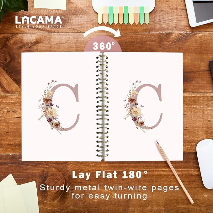 Lacama Customized Monogrammed Gifts, Pink Initial Letter C Notebook Journal, Aesthetic Wildflower Personalized Spiral Notebook, Birthday Gifts for Women, School Supplies, Office Supplies 5.5x8.3