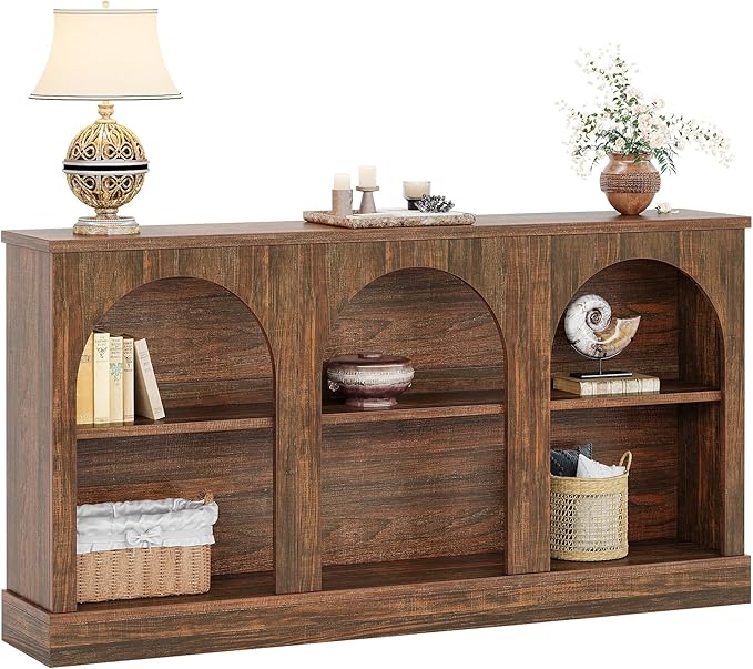 Tribesigns Farmhouse Console Table, 63-Inch Long 3 Tier Entryway Table with Storage, Wooden Rectangular Sofa Table Behind The Couch for Entrance, Hallway, Living Room, Dark Brown