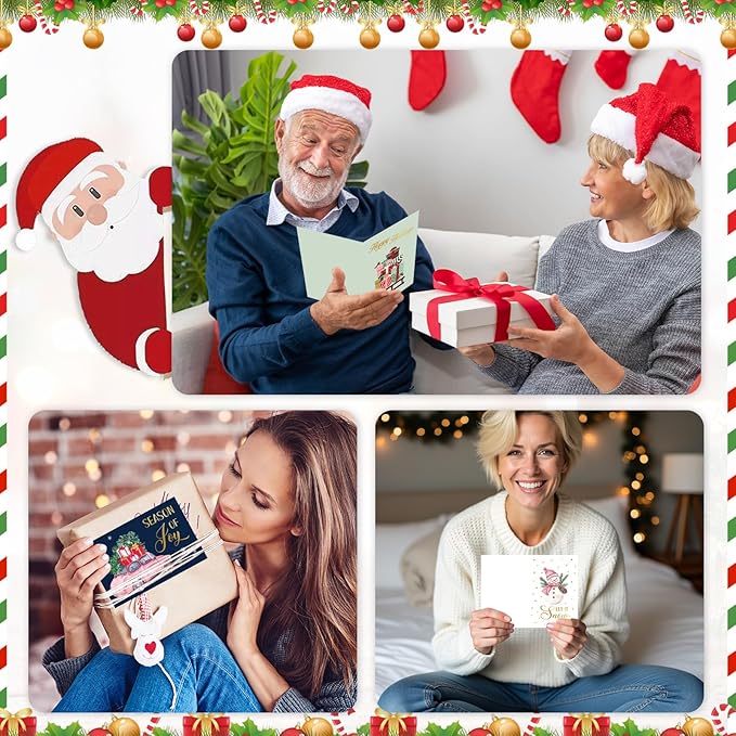 Thboxes Christmas Cards, 36 Pack Merry Christmas Cards with Envelopes & Stickers, 4x6 Inch Holiday Card, 6 Assorted Designs Greeting Card for Xmas