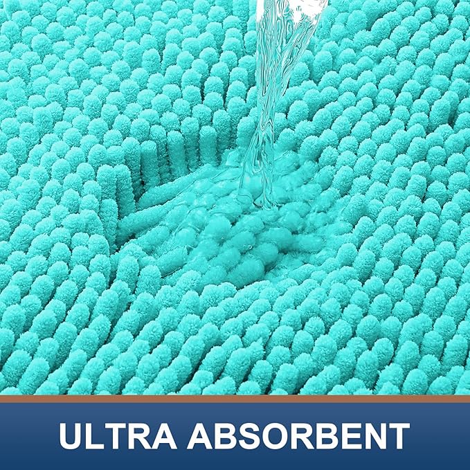 Smiry Luxury Chenille Bathroom Rugs 59x35, Extra Soft and Absorbent Shaggy Bath Mat, Machine Washable, Non-Slip Plush Carpet Runner for Tub, Shower, and Floor, Home Decor Accessories, Turquoise
