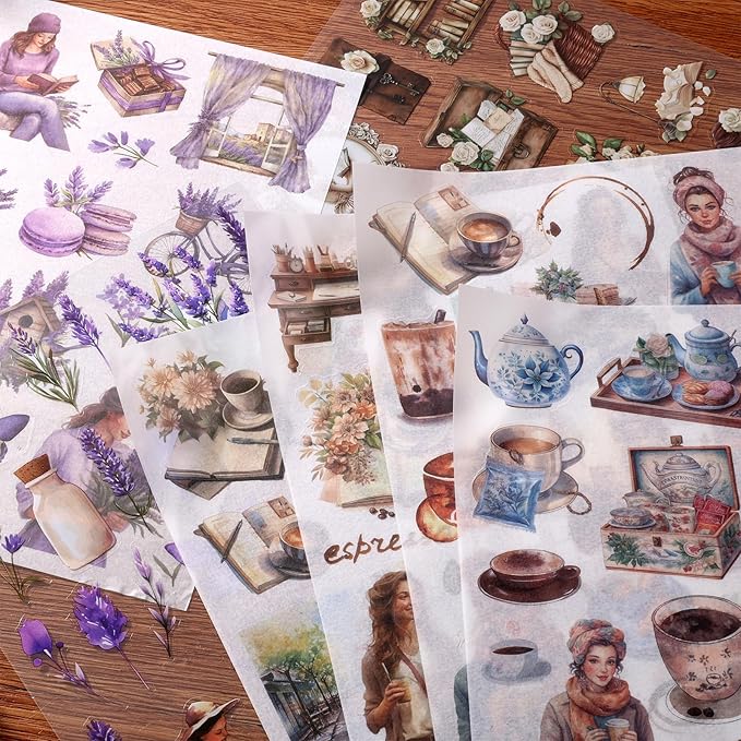 Auguro Scrapbook Reading Stickers 20 Sheets 240 Pre-Cut Washi Stickers for Journaling PET Transparent Book Sticker Decorative or DIY Paper Crafts, Arts and Crafting Projects