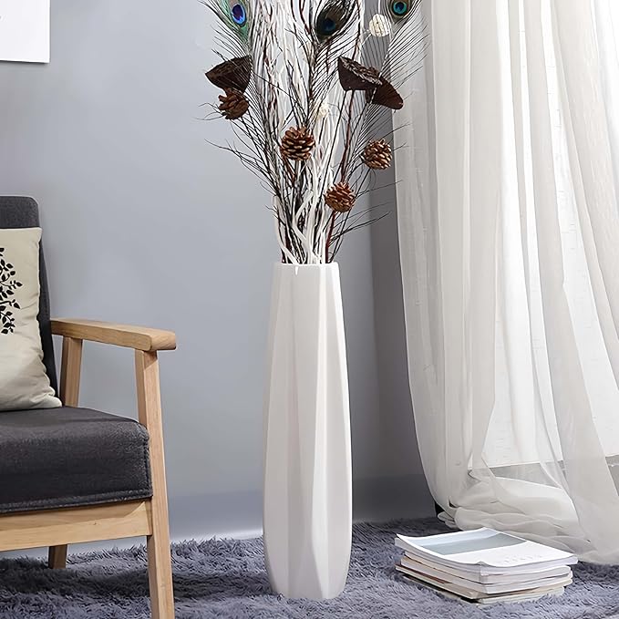 Ceramic Large Floor Vase, GDSZJLJ White 24" Tall Flower Vase Decorative Vases for Living Room Modern Home Decor Office Bedroom Kitchen Wedding House Décor, Gift for Wedding Housewarming