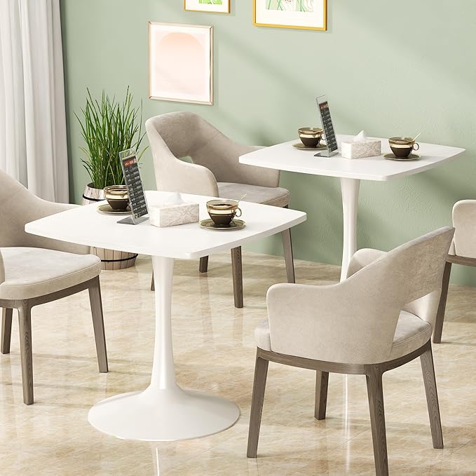 Recaceik Square Dining Table for 2-4 Person, 32 Inches Tulip Kitchen Table with Pedestal Base for Kitchen & Dining Room Table, Mid-Century Modern in Tulip Tables w/0.71" Thickened Desktop, White