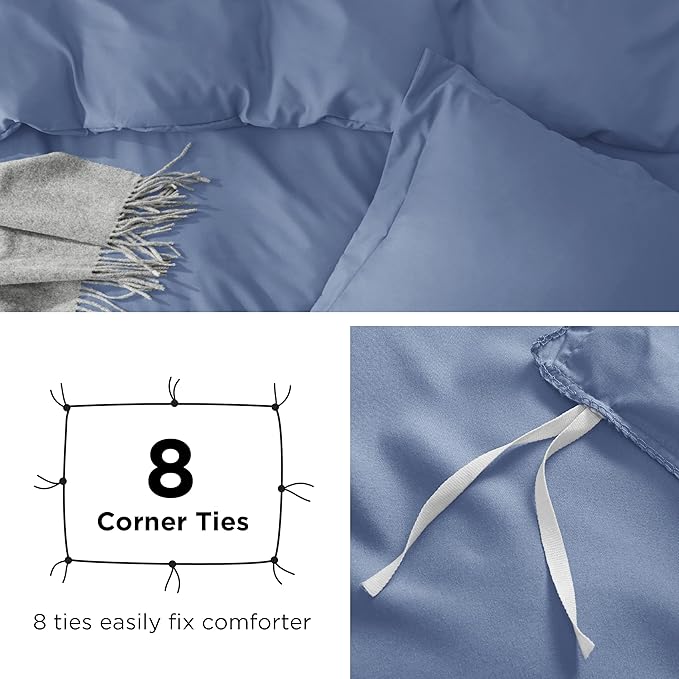 Bedsure Duvet Cover Queen Size - Soft Double Brushed Bedding Set for Kids & Adults, Zipper Closure, 3 Pieces, Includes 1 Duvet Cover (90"x90") & 2 Pillow Shams, NO Comforter, Slate Blue