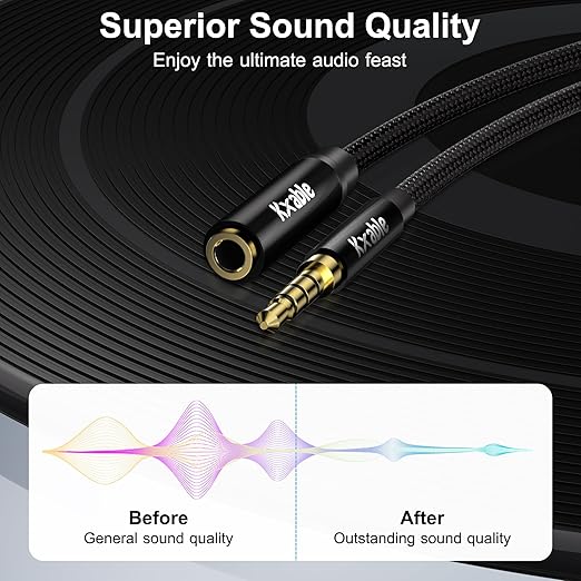 2 Pack 3.5mm Headphone Extension Cable 8FT, 4 Pole TRRS 1/8 inch Male to Female Stereo Audio Cord, Nylon Braided, Microphone Compatible, for Headphone, iPad, Smartphone, Media Players, Tablet- Slim