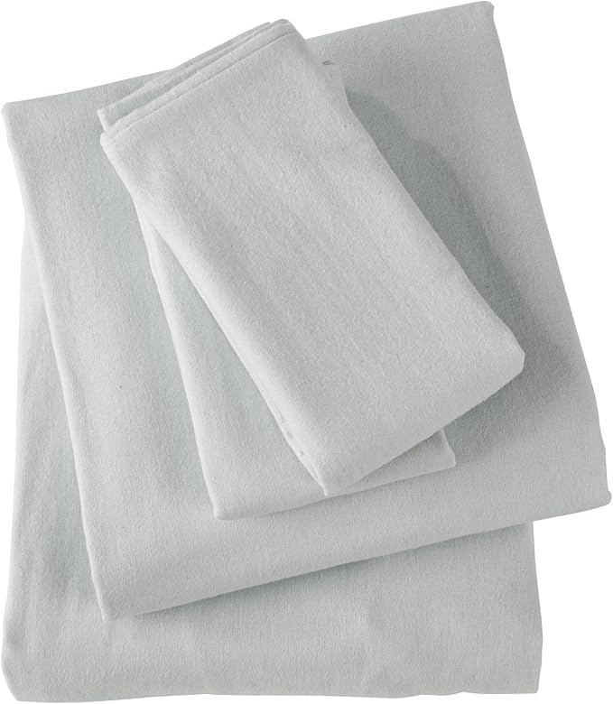 Market & Place 100% Cotton Queen Flannel Sheet Set | 4 Piece Deep Pocket Solid Cozy Winter Bed Sheets | Double Brushed for Extra Softness & Comfort | Chalet Collection (Queen, Light Grey)