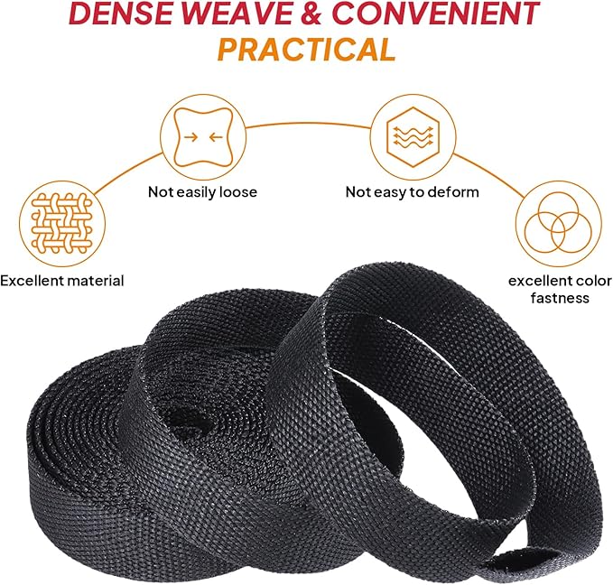 SUNNAREPOON Black 2:1 Ratio Automotive Heat Shrink Braided Sleeving,Wear-Resistant Flat Woven Shrinkable Sleeve Fabric Car Cable Wires Hoses Protection (1/2"-12ft)