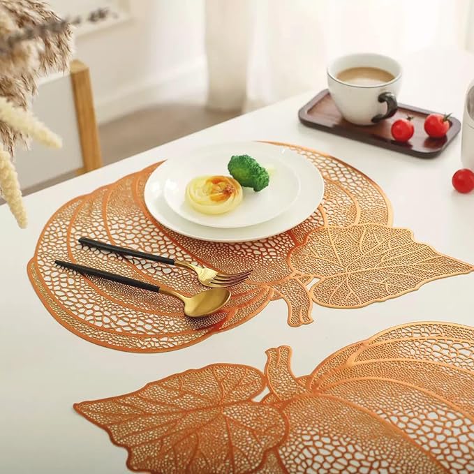 Fall Pumpkin Placemats, Set of 6 Halloween Thanksgiving Placemats, Autumn Harvest Place Mats Home Table Decorations, Orange