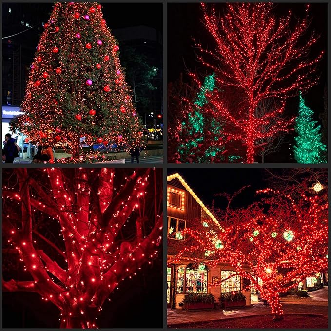 YULETIME 200 Red Christmas Lights, Pack of 2 Strands of 21 ft 100 Count UL Certified Incandescent Mini String Light (Red - Green Wire)
