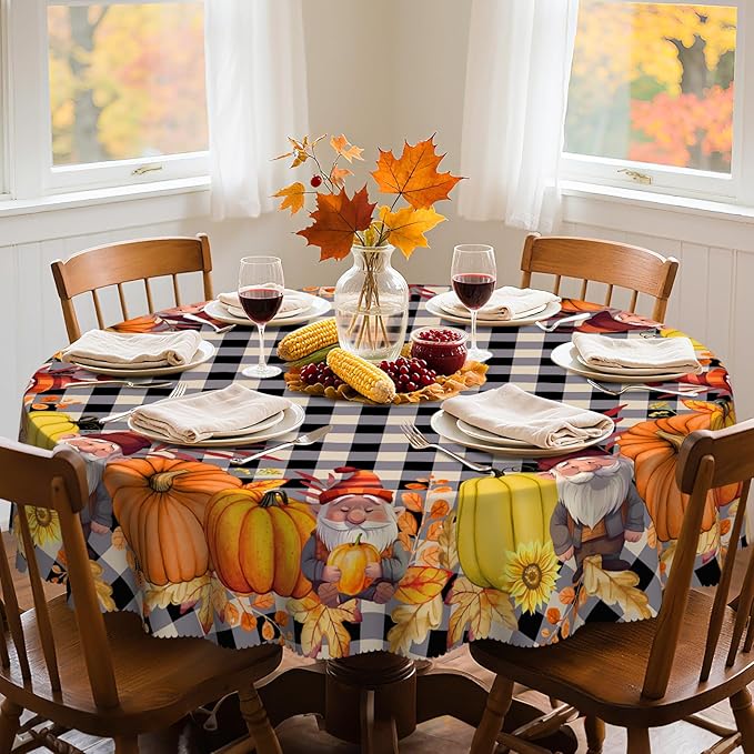 Eikione Round Tablecloth 60 Inch, Fall Tablecloth, Pumpkin Table Cloth, Autumn Harvest for Christmas, Holiday, Thanksgiving, Harvest