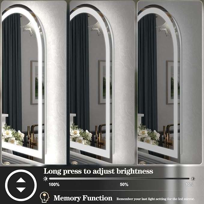 24x32 Arched LED Bathroom Mirror with Lights, Lighted Bathroom Vanity Mirror for Wall, Dimmable Backlit and Frontlit, Anti-Fog, Memory, ETL Listed