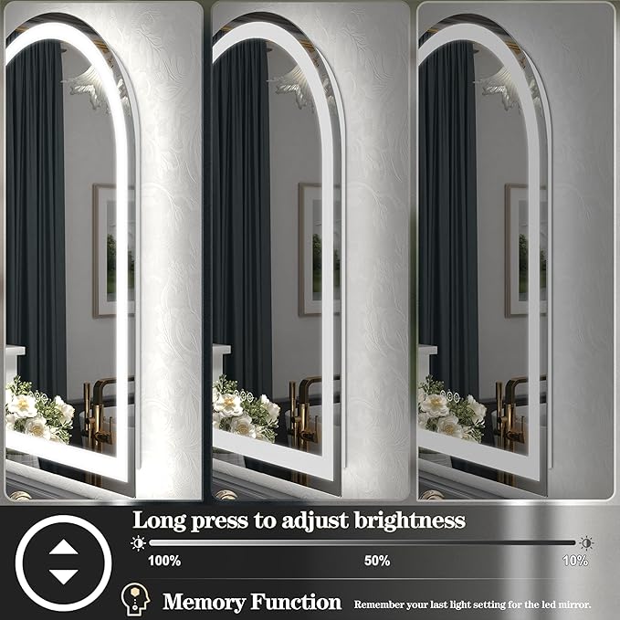32x48 Arched LED Mirror for Bathroom, Arched Lighted Vanity Mirror, Dimmable, Backlit and Frontlit, Shatter-Proof, Anti-Fog, 3 Colors, Memory, ETL Listed