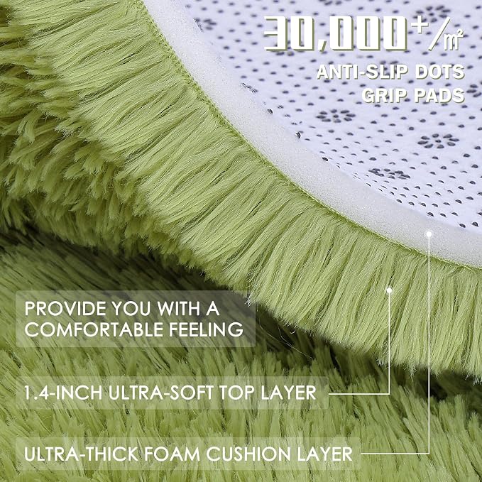 OLANLY 5x8 Machine Washable Large Area Rugs for Living Room, Bedroom, Soft Fluffy Shaggy Bedside Rug, Indoor Floor Carpet for Kids Girls and Boys, Dorms, Nursery, Home Decor Aesthetic, Grass Green
