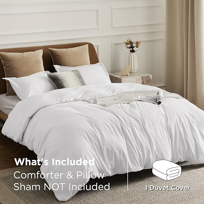 Bedsure Duvet Cover Full Size - Only Includes 1 Duvet Cover (80"x90"), Hotel Luxury Soft Double Brushed All Season Bedding for Kids & Adults, Zipper Closure, NO Comforter, White
