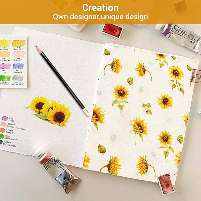 Softan Floral Sheet Set Full, Sunflower Printed Bed Sheets Double, Brushed Microfiber Fitted Sheet with 15" Deep Pocket & Non-Slip Straps, Yellow Flower Pattern Sheet & Pillowcase Sets