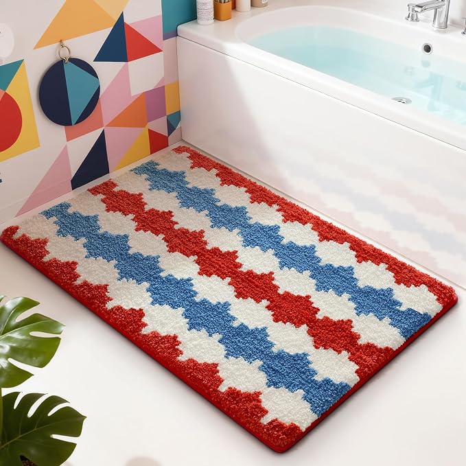 LUMI Bathroom Rugs with Wave, Soft Absorbent Bath Mat for Modern Home Decor, Non-Slip Quick-Dry Bath Rug, Machine Washable Floor Mat for Shower and Tub, Entryway, 24"x36", Azure Wave