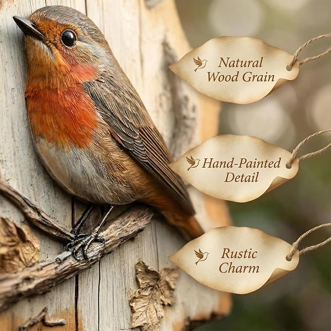 Cumuul Handmade Boxwood Bird Wall Hanging - Vintage 2D Bird Wooden Signage, Rustic Farmhouse Robin Bird Wall Decor, Wood Texture, Indoor Outdoor Garden Decoration (#5)