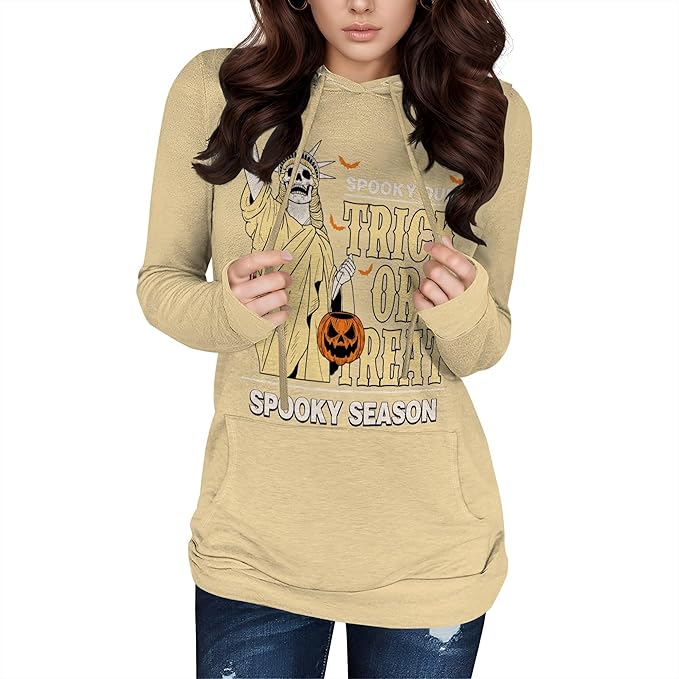 Halloween Sweatshirts For Women Long Sleeve Spooky Graphic Sweatshirts Pumpkin Pullover Halloween Party Club Wear