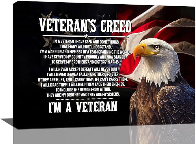 Veteran Wall Art Patriotic Pictures Wall Decor Military Canvas Prints Veterans Day Decorations Painting Framed Bald Eagle Artwork Office Home Man Cave Decor For Bathroom Bedroom Living Room 24"x16"