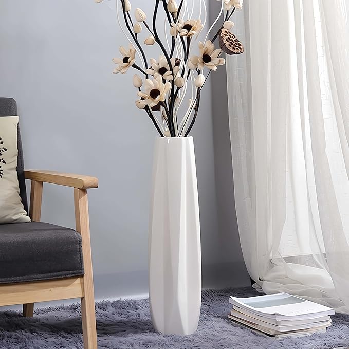Ceramic Large Floor Vase, GDSZJLJ White 24" Tall Flower Vase Decorative Vases for Living Room Modern Home Decor Office Bedroom Kitchen Wedding House Décor, Gift for Wedding Housewarming