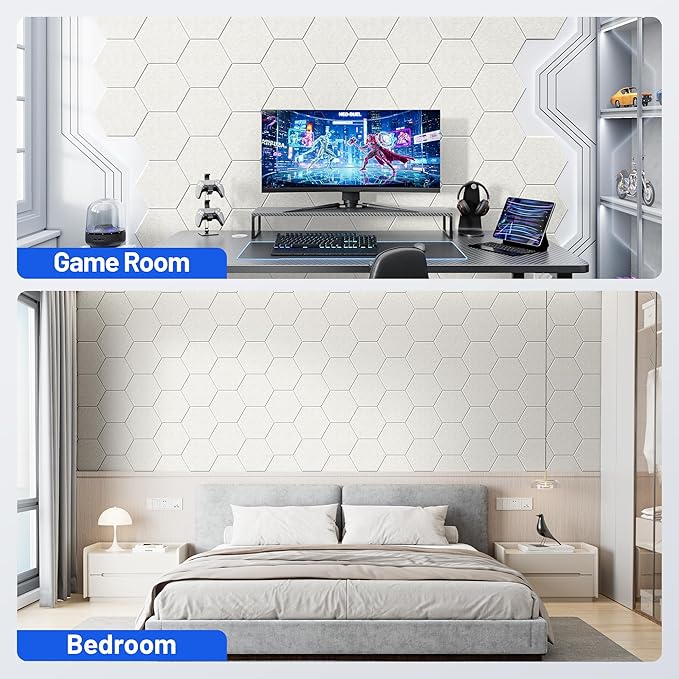 20 Pack Hexagon Acoustic Panels with Self-Adhesive, 12" X 10" X 0.4" Sound Proof Foam Panels for Walls, High Density Soundproof Wall Panels, Sound Dampening Panels for Home Studio Decor Office - Ivory