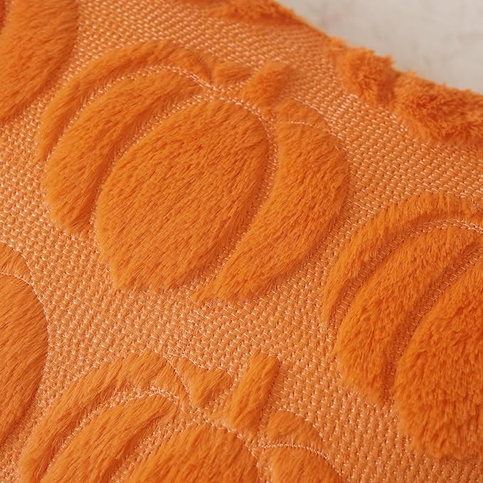 GEEORY Fall Pumpkins Soft Plush Pillow Covers, 16 x 16 Inch Set of 2, Fluffy Faux Fur Wool Decorative Farmhouse Cushion Case for Sofa Home Decoration Orange Pumpkin GC021-16