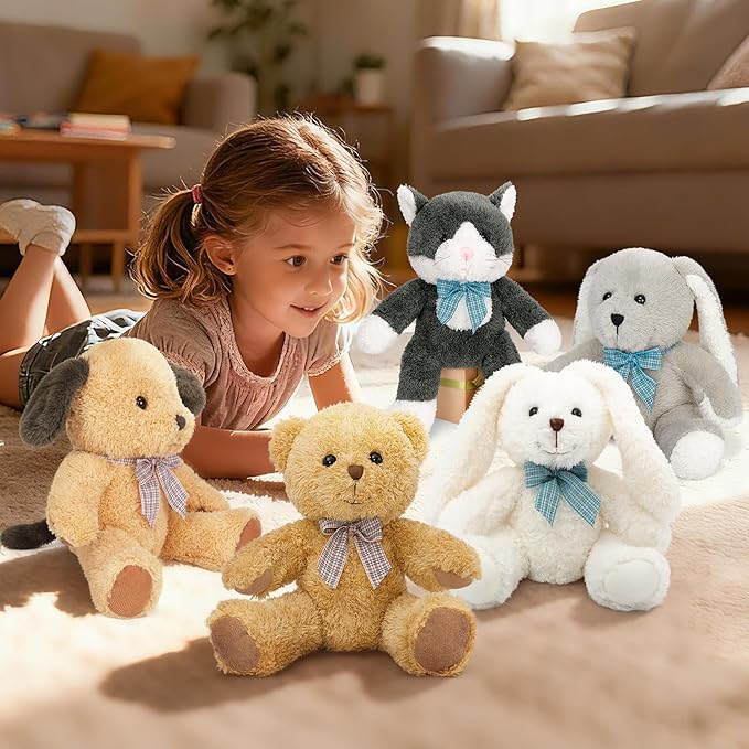 MaoGoLan 5 Pack Soft Stuffed Animals Bulk 13'' Cute Plush Toys Party Favors Bundle for Kids Teens Girls - Teddy Bear, Floppy Bunnies, Dog, Cat - Baby Shower Decor Christmas Easter Gift