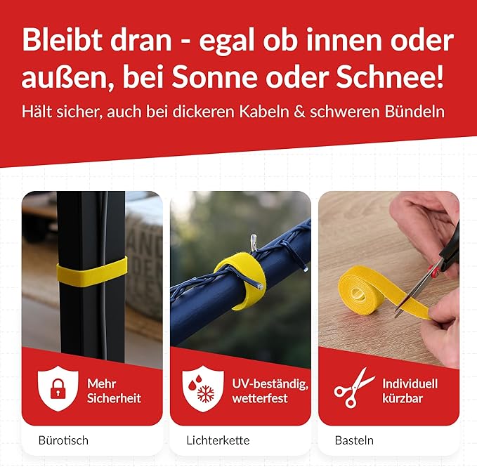 Label-the-cable Cable Management Ties Tape, Adjustable, Re-Useable/Cable Tidy/Hook and Loop Cord Organizer, Wire Management/PRO ROLL, 1 PCS, 25m x 16mm, Yellow, PRO 1240