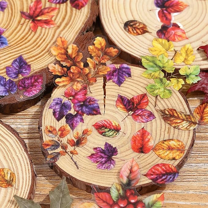 AuriicLeaf Foliage PET Sticker Set, 150PCS Leaf and Branch Stickers for Scrapbooking, Journaling, DIY Crafts, and Art Supplies