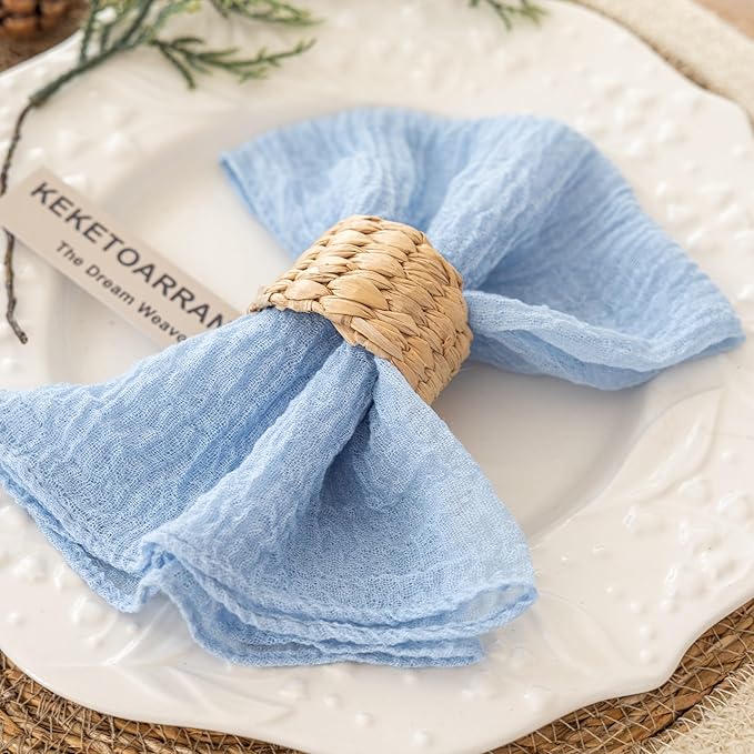 Cheesecloth Napkins 17x17 Inches Cloth Napkins Reusable Handmade Washable Reusable for Dinner Wedding Baby Bridal Shower Party Boho Decorations Bulk Set of 10 Light Blue