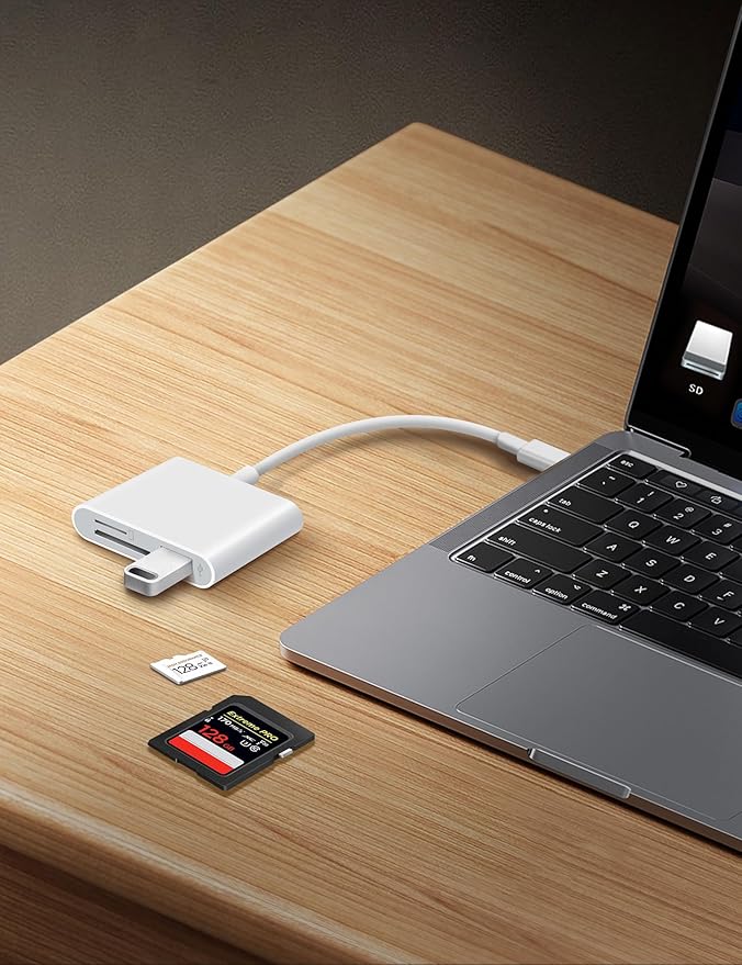 USB C SD Card Reader for iPhone 15 16 iPad Mac 3 in 1 USB-C Memory Trail Camera Card Adapter with Dual Slots & USB Port for Mac MacBook Pro/Air/Mini Android Laptop More USBC Typec Devices