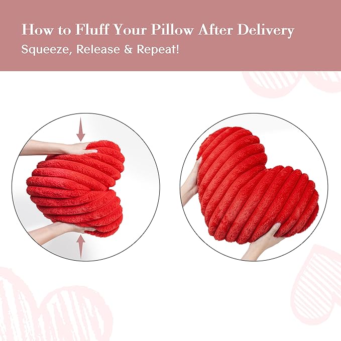 AELS Heart Shaped Pillow, Heart Decorative Throw Pillows, Faux Fur Love Pillows, Cute Valentines Day Decorations, Wedding Decor, Living Room Bedroom Nursery Decor, Red, L