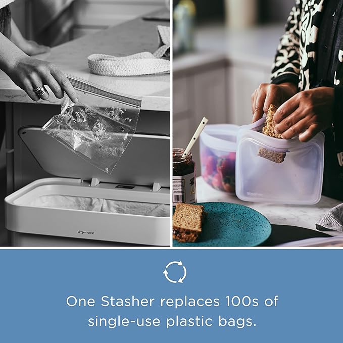 Stasher Silicone Reusable Storage Bag, Sandwich Bag, Reusable Freezer Bags, Microwave, Dishwasher, Oven Safe, Sous Vide, Lunch Container, Eco Friendly, Leak-free, Food Storage Bags, 28 oz, Deep Ocean | Reusable Food Bag