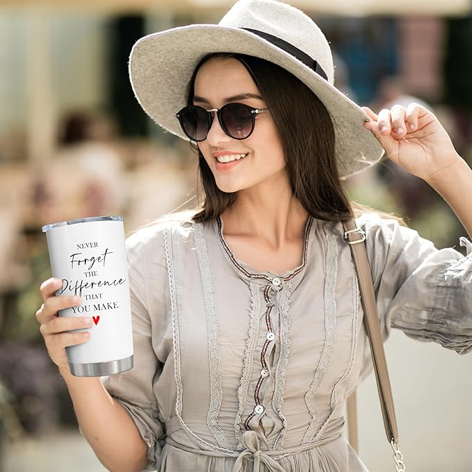 Thank You Gifts for Women/Men, Teacher/Employee Appreciation Gifts, Retirement Gift for Woman, Farewell Gift for Coworkers, Never Forget The Difference You Make Tumbler 20oz
