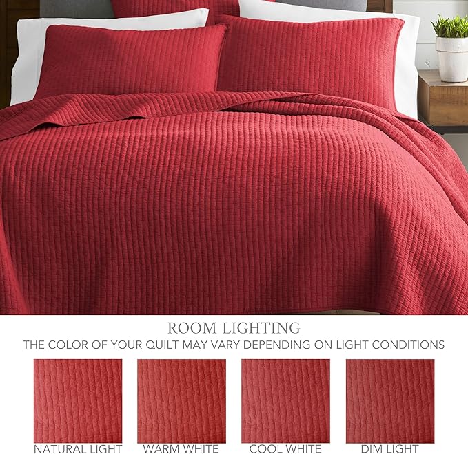 Levtex Home Cross Stitch Reversible Full/Queen Quilt Set (88x92in) with 2 Pillow Shams (26x20in) - Stitch Texture - Chile Red - Cotton Full/Queen Size Quilt Bedding Set - Lightweight, Soft, Pre-Washed