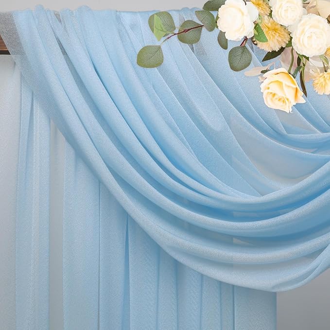 Wokceer Baby Blue Wedding Arch Draping Fabric Backdrop 4 Panels 28.7" X 20FT Sheer Drapes Fabric for Wedding Arbor Ceremony Party