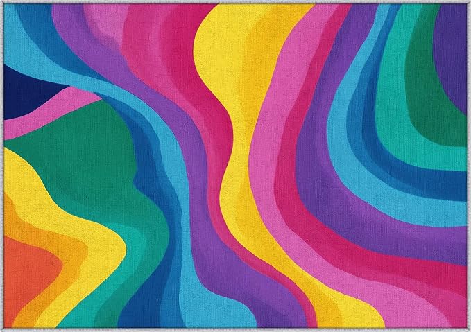 Rainbow Abstract Rugs 3x5, Colorful Retro 70s Washable 3 x 5 Area Rug for Living Room, Bedroom, Low Pile Non Slip Stain Resistant Carpet, Abstract Home Decor Accessories & M884