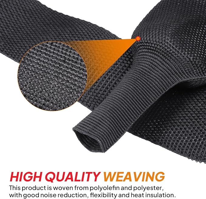Black 2:1 Ratio Automotive Heat Shrink Braided Sleeving,Wear-Resistant Flat Woven Shrinkable Sleeve Fabric Car Cable Wires Hoses Protection (1"-35ft)