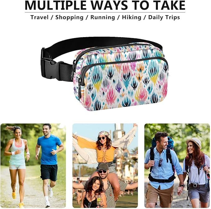 Ethnic Ikat Print Fanny Pack for Women Men Water Resistant Fashion Waist Packs with Adjustable Strap Belt Bag for Travel Workout Jogging Hiking 21219829