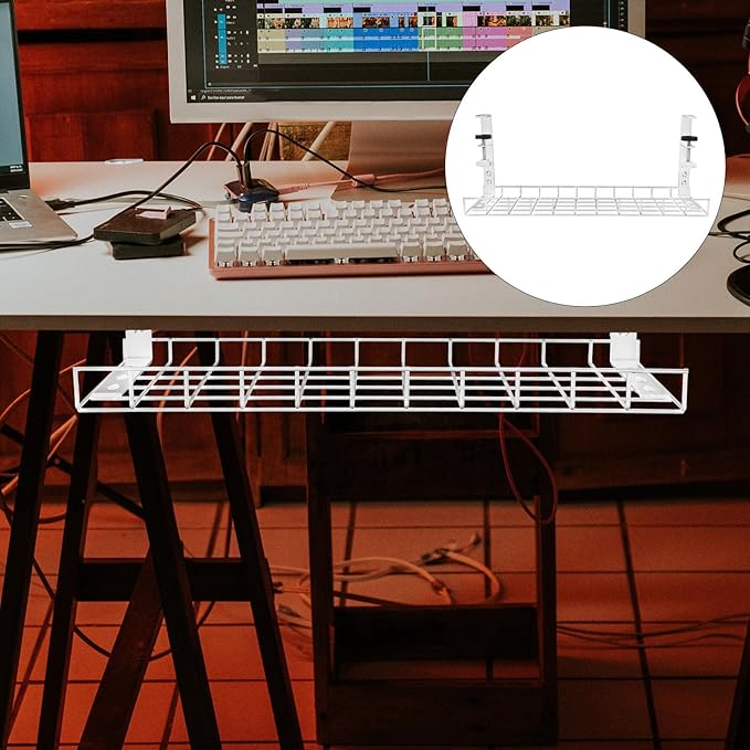 Under Desk Cable Management Tray and Wire Organizer, No-Drill 500Mm Large Capacity Cable Storage Rack for Office Desk Cord Management Holder
