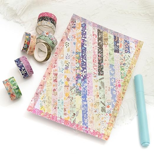 YUBBAEX Flowers Washi Tape Pack 50 Rolls Floral Printed Masking Tape Plants Decorative for Arts, DIY Crafts, Journal Supplies, Planners, Scrapbook, Card/Gift Wrapping