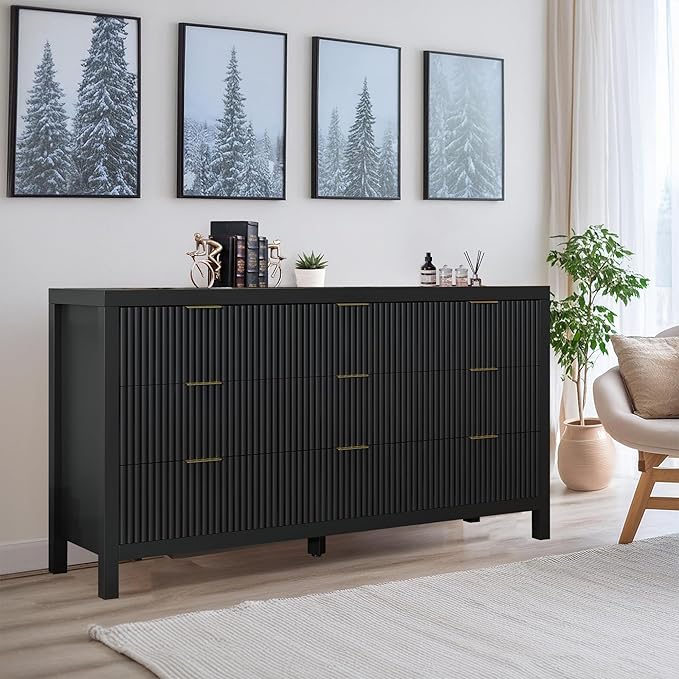 NRITOBY Dresser for Bedroom with 9 Drawers, Wide Bedroom Dresser with Drawer Organizers with Spacious Storage for Dining Room, Entryway, Black